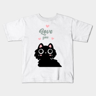 Love you cute black cat for valentines day Kids T-Shirt